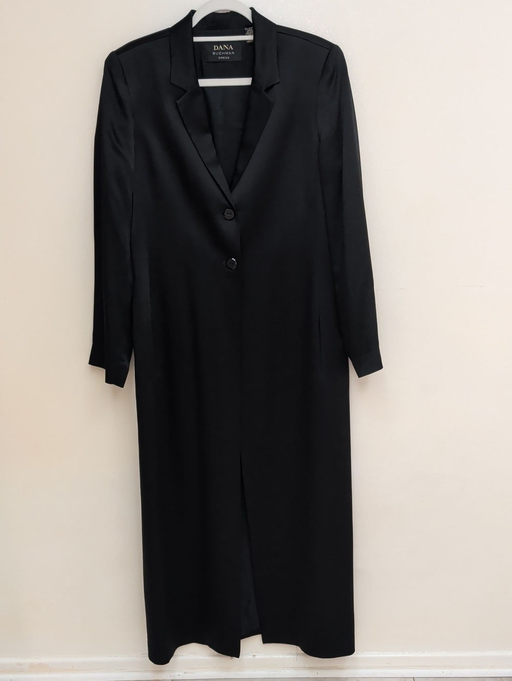 Lovely Black Satin Dana Buchman Floor Length Coat